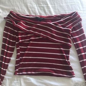 red striped off the shoulder top